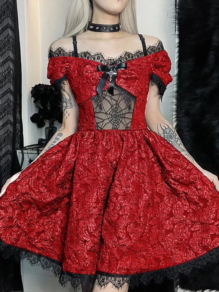Mini Party Aesthetic One Shoulder Strap Sexy Lace Cutouts Elegant A-Line High Waist Prom Y2K Grunge Clubwear Dress