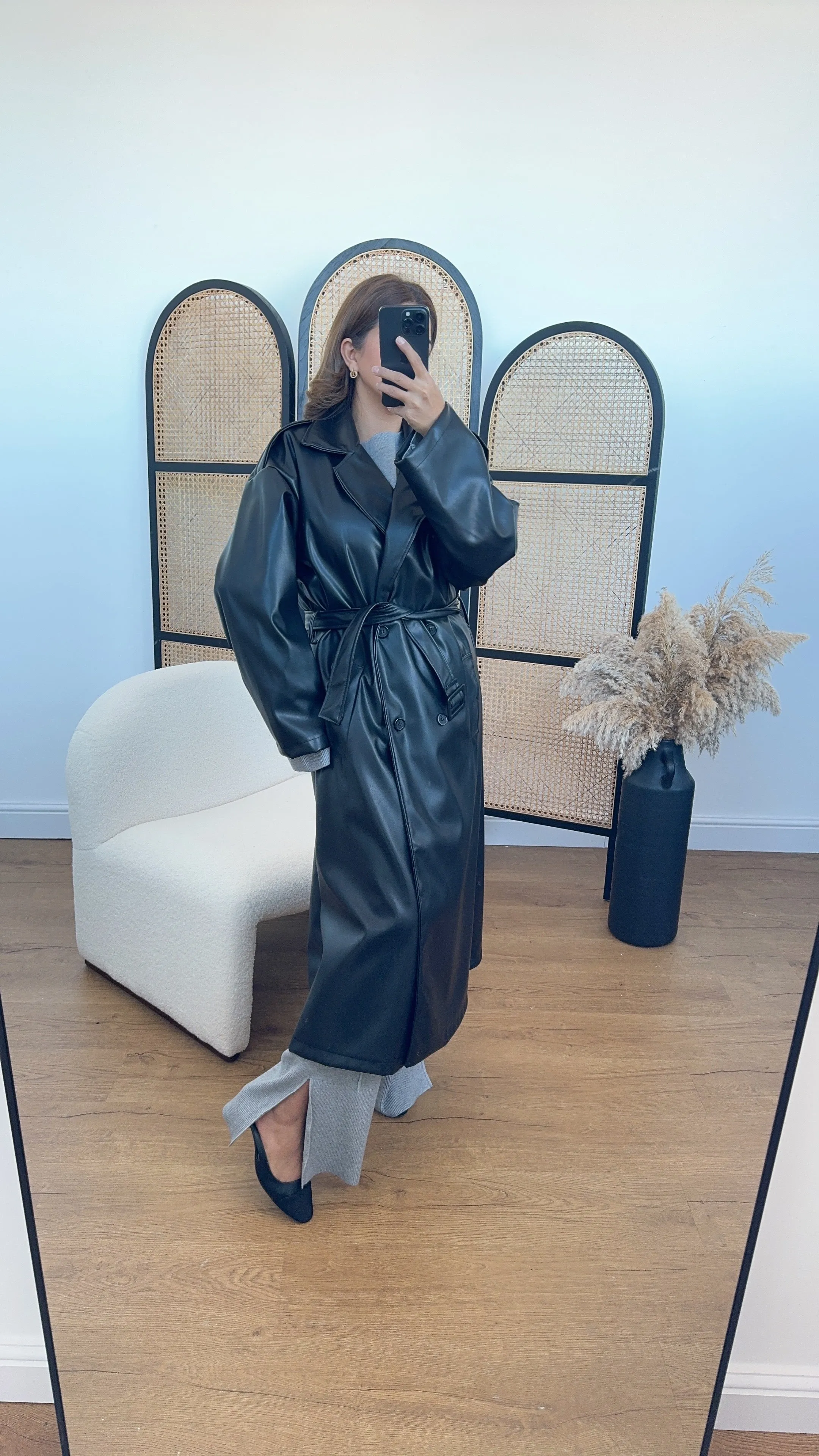 Nila faux trench coat black