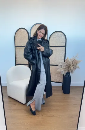 Nila faux trench coat black