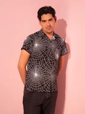PRE-ORDER Button Up Short Sleeve Shirt in Halloween Spider Web Print in Black (unisex)