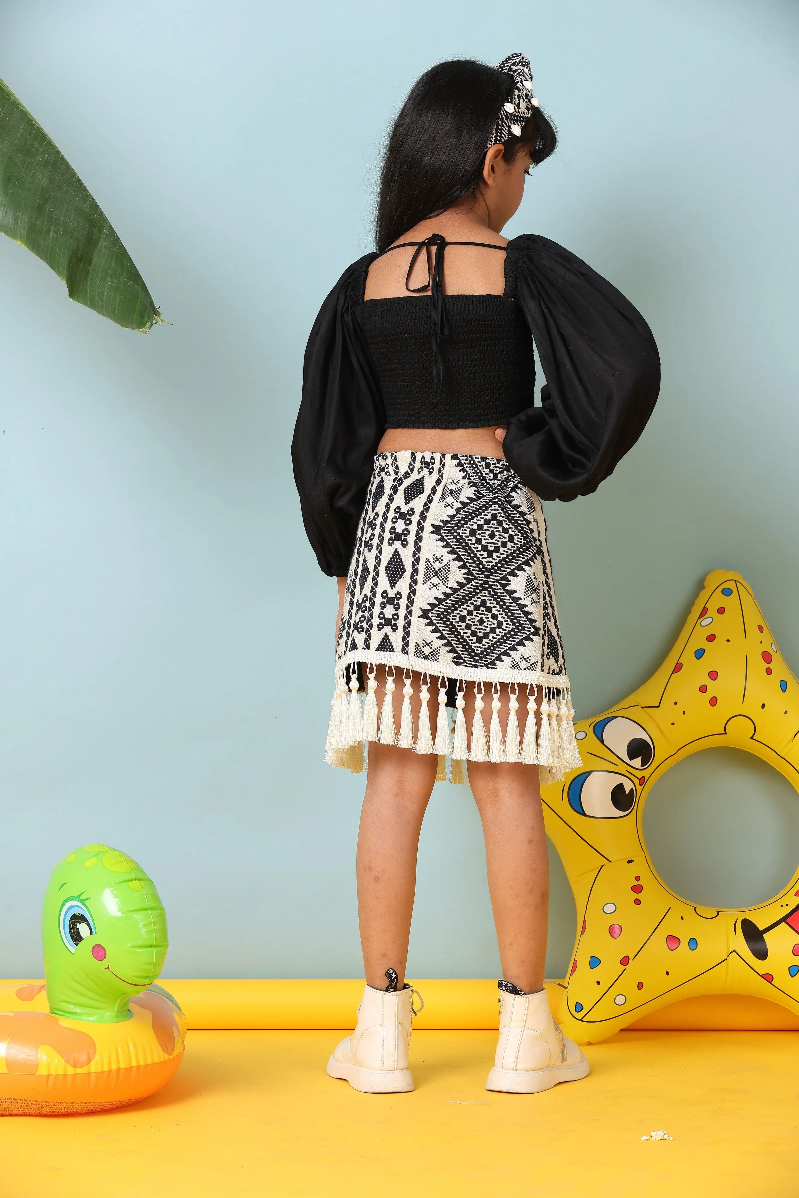Pre-Order-Stylish Boho Shirt Skirt with Plain Black Balloon Top