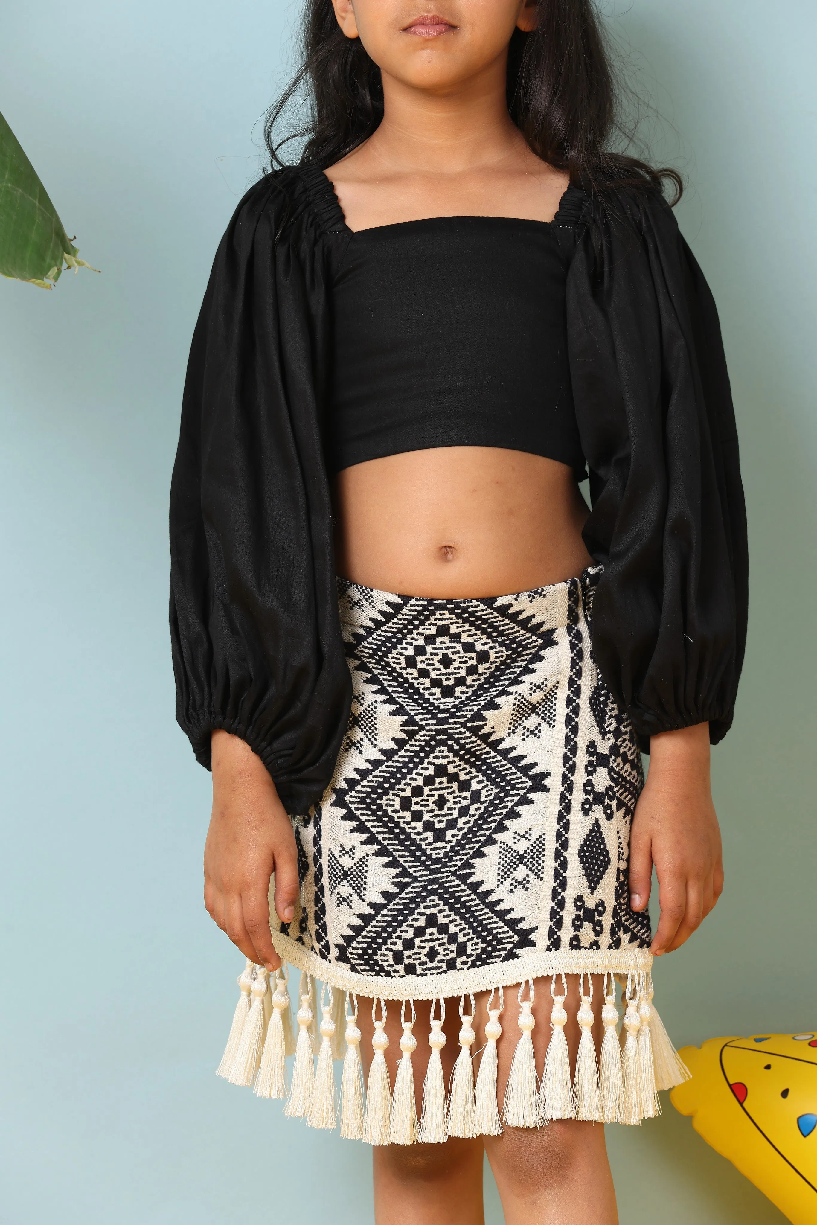 Pre-Order-Stylish Boho Shirt Skirt with Plain Black Balloon Top