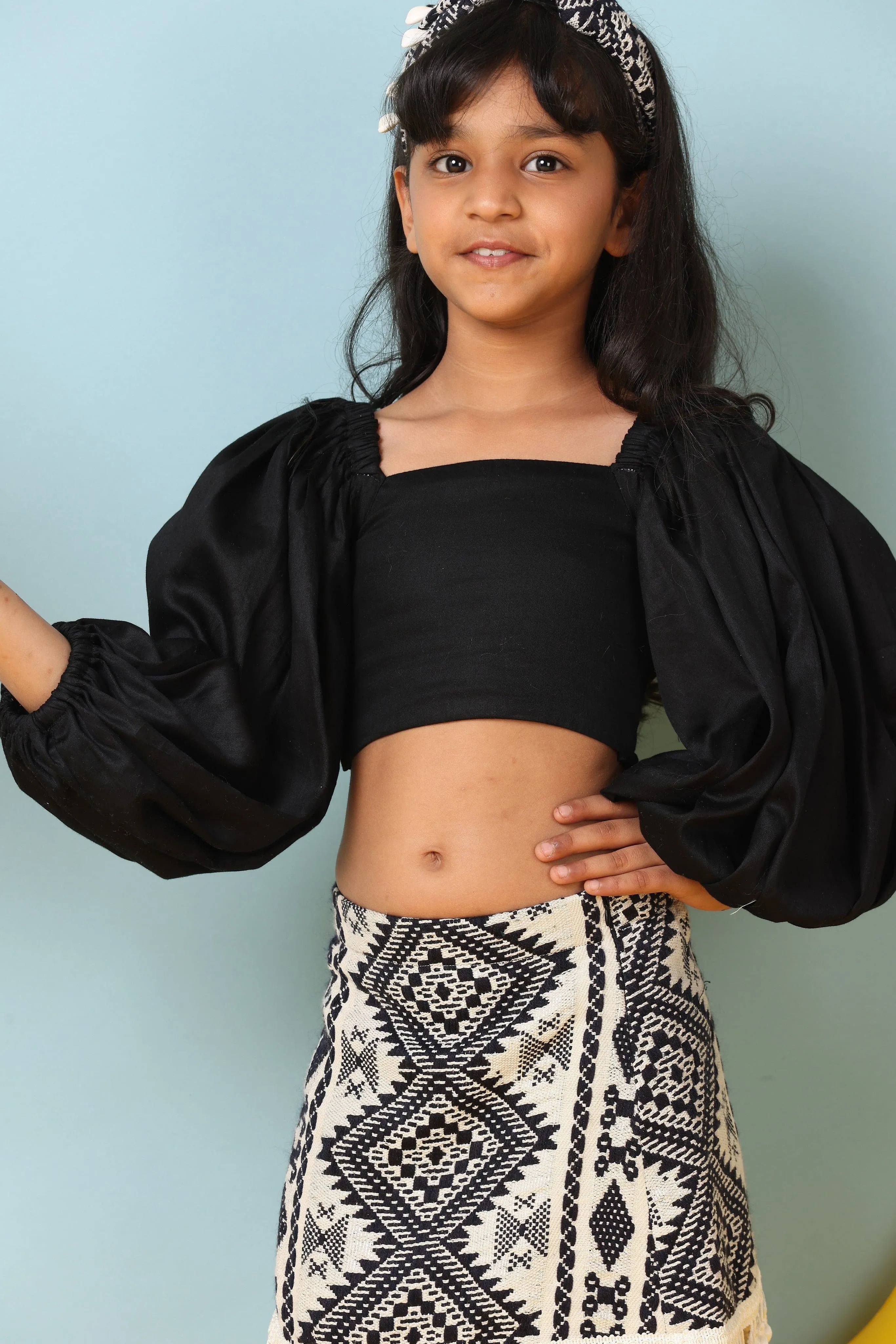 Pre-Order-Stylish Boho Shirt Skirt with Plain Black Balloon Top