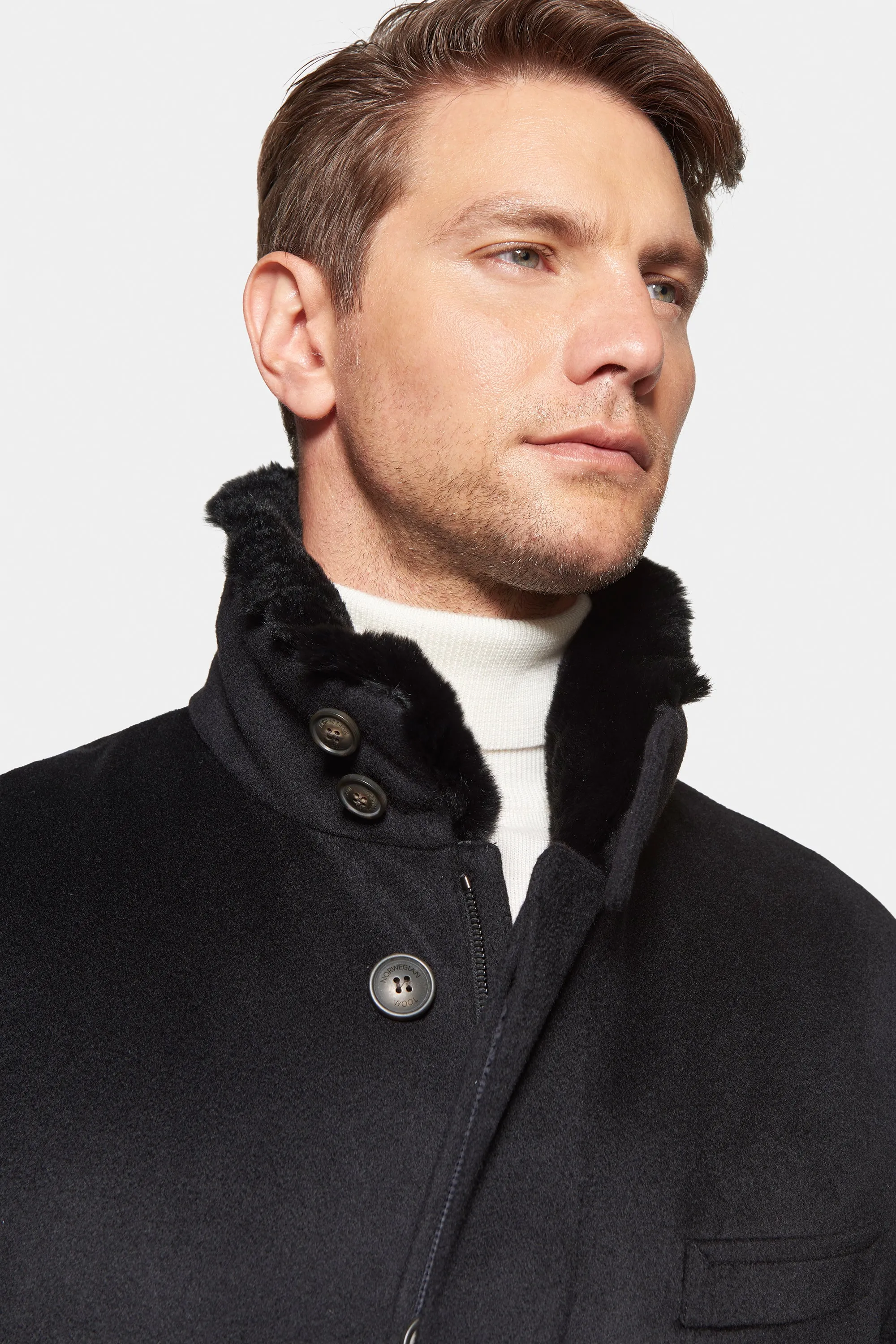 Pure Cashmere Fur Trimmed Topcoat, Black