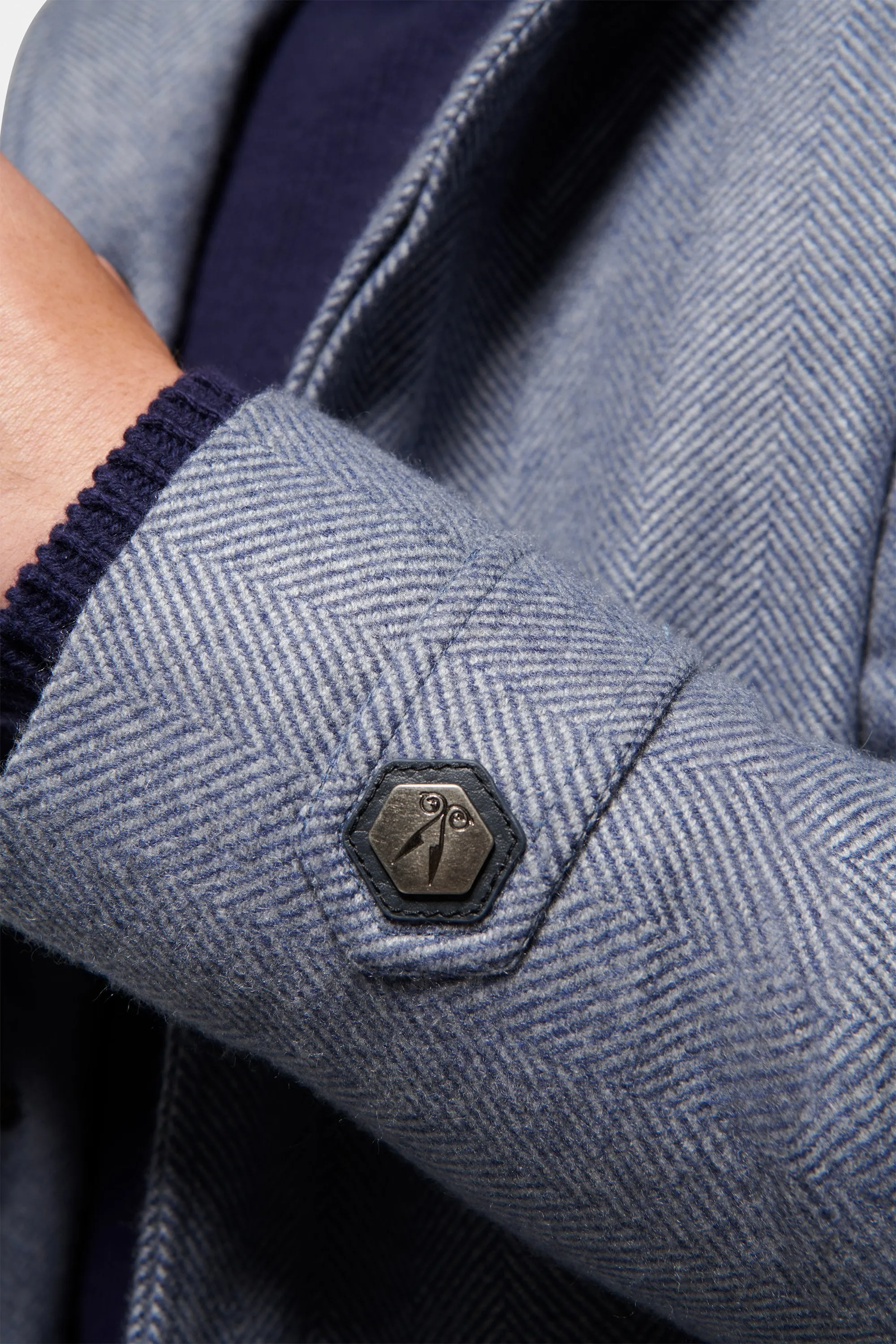 Pure Cashmere ¾ Length, Light Grey Blue Herringbone