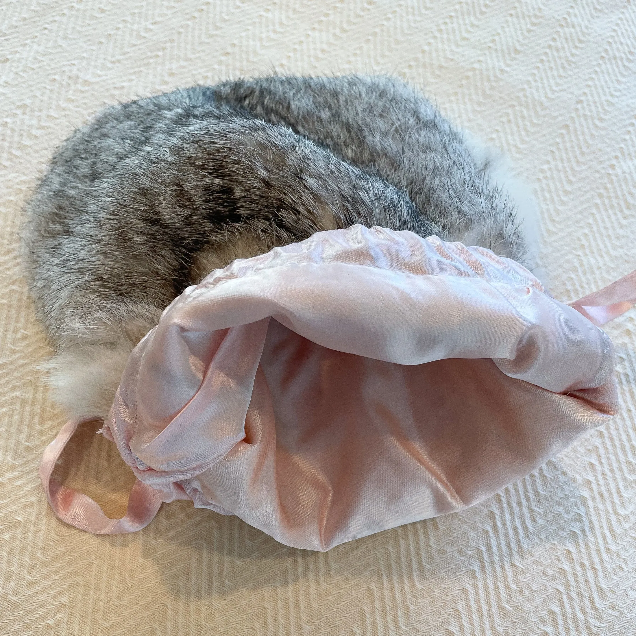 Rabbit Fur Purse/Pouch, Ribbon Drawstring