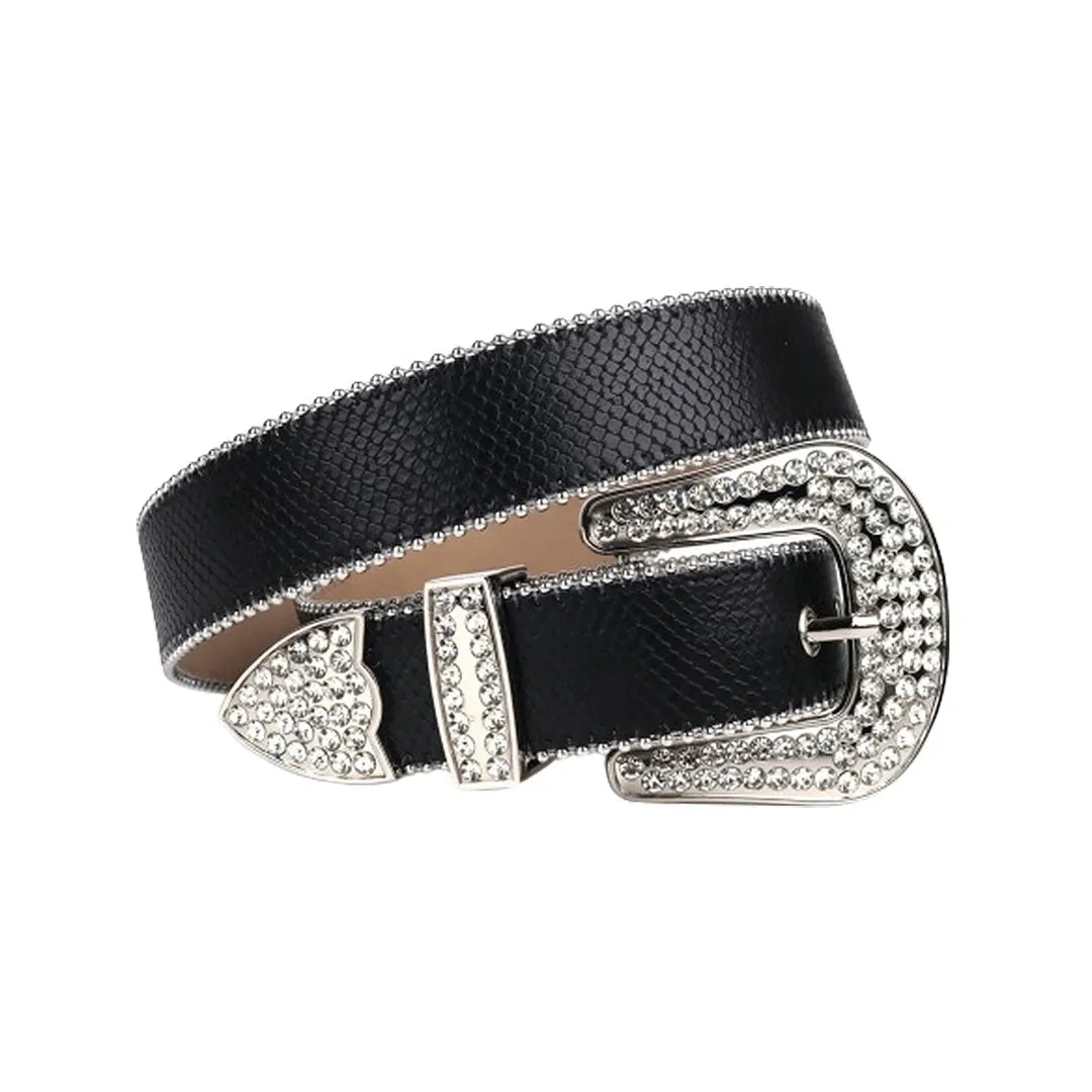 Rhinestone Black Strap With Crystal Studded Belt