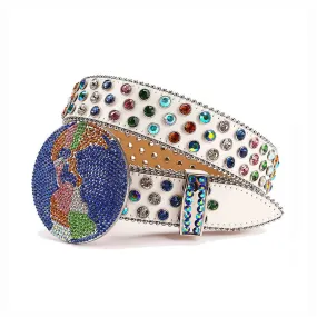 Rhinestone Globe Buckle With Crystal & Multi Studded Belt