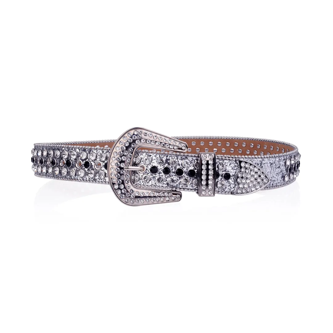 Rhinestone Silver Strap With Silver & Black Studded Belt