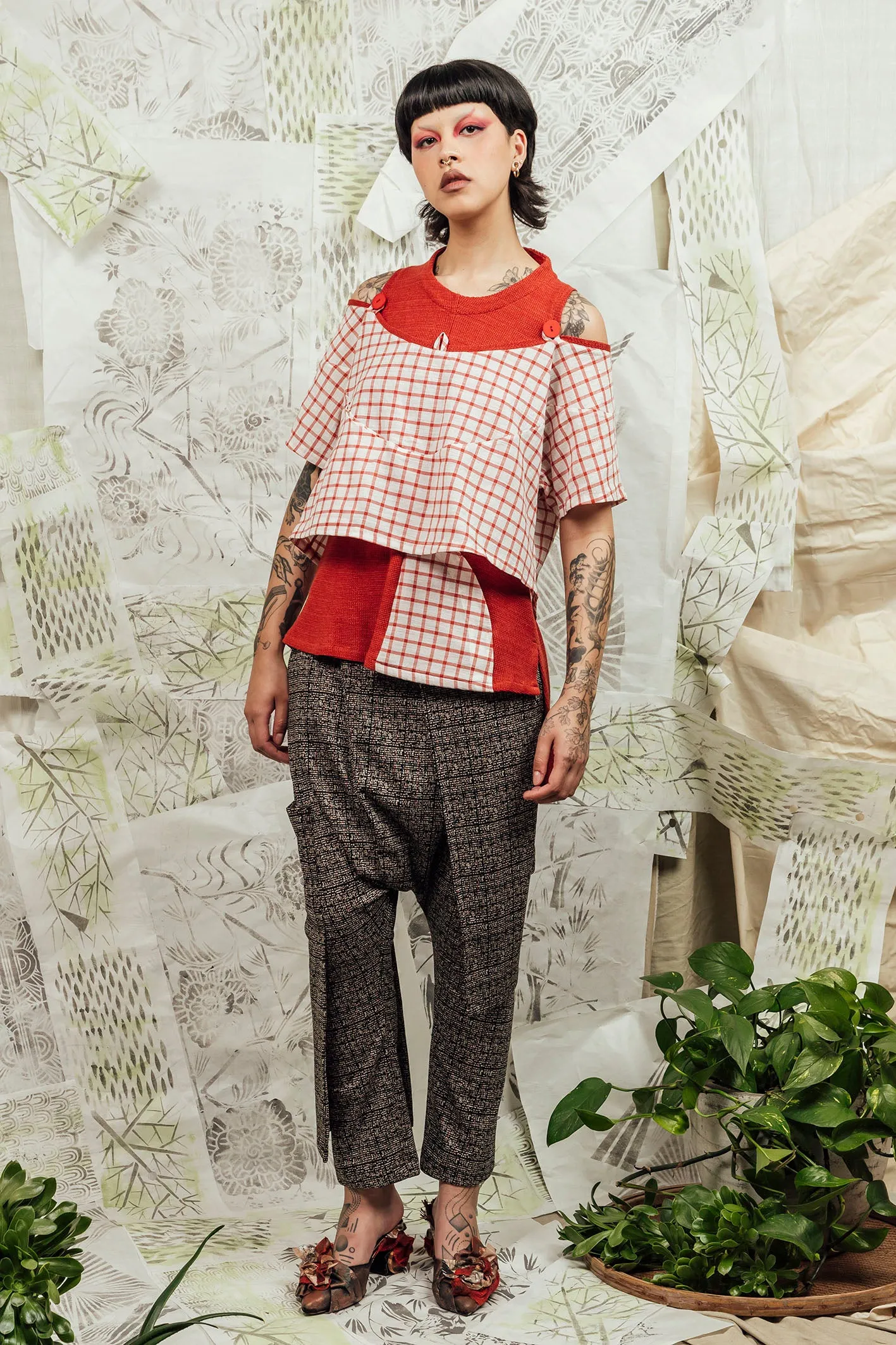 SL24 JUN OVERSIZE CROP TOP - SAMBAL CHECK
