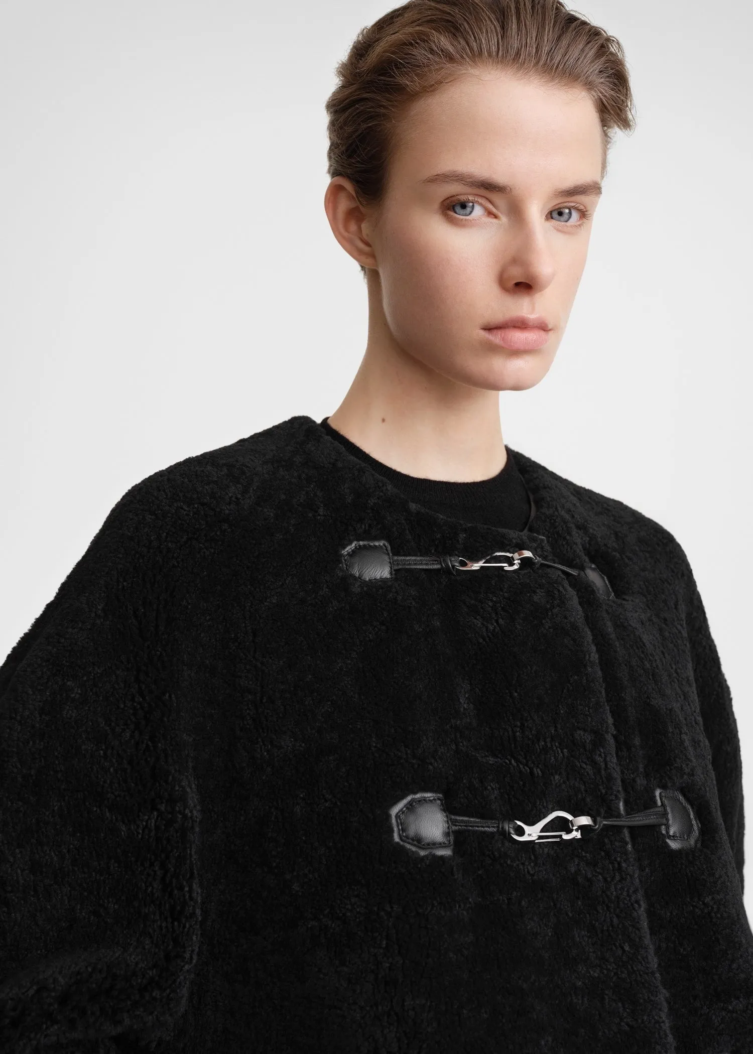 Teddy shearling clasp jacket black