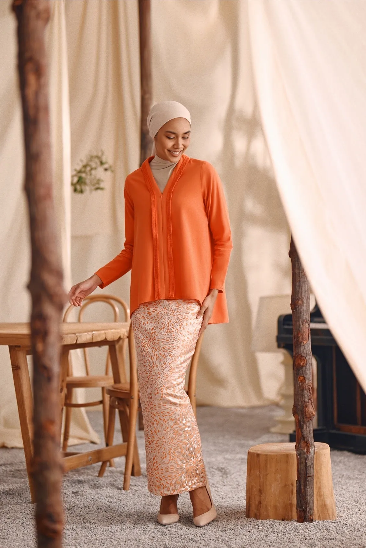 The Bayu Women Kebaya Top - Orange