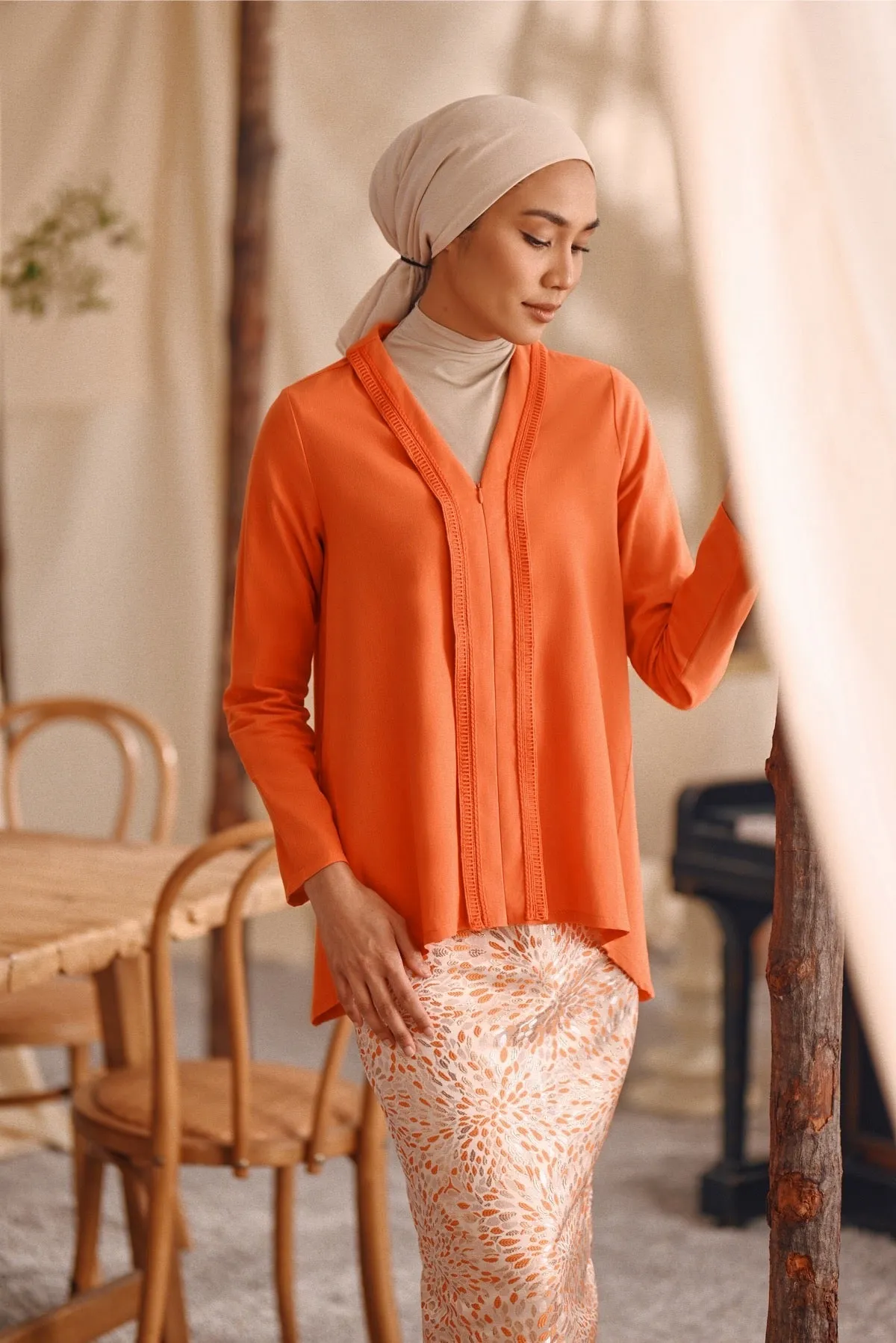 The Bayu Women Kebaya Top - Orange