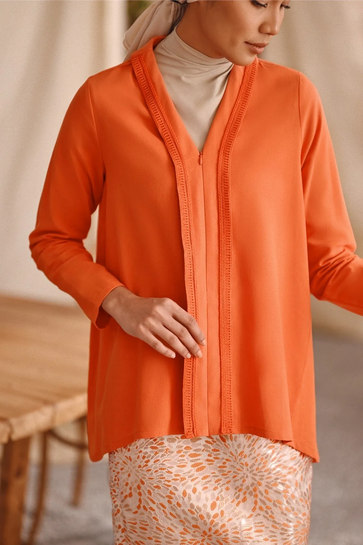 The Bayu Women Kebaya Top - Orange