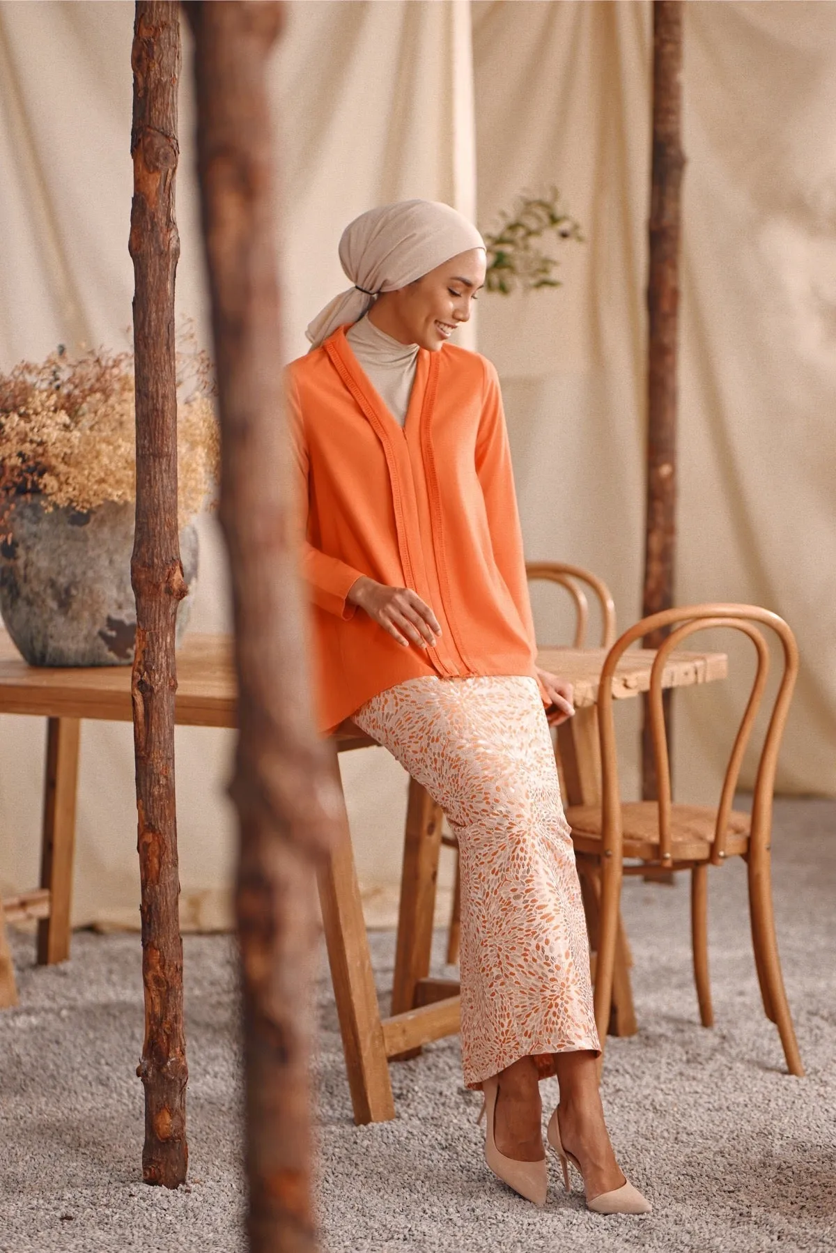 The Bayu Women Kebaya Top - Orange