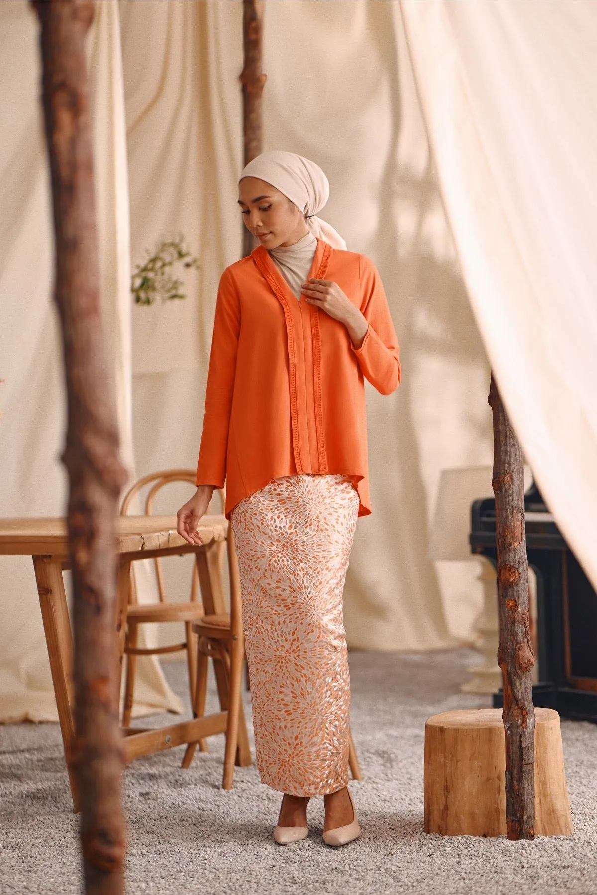 The Bayu Women Kebaya Top - Orange