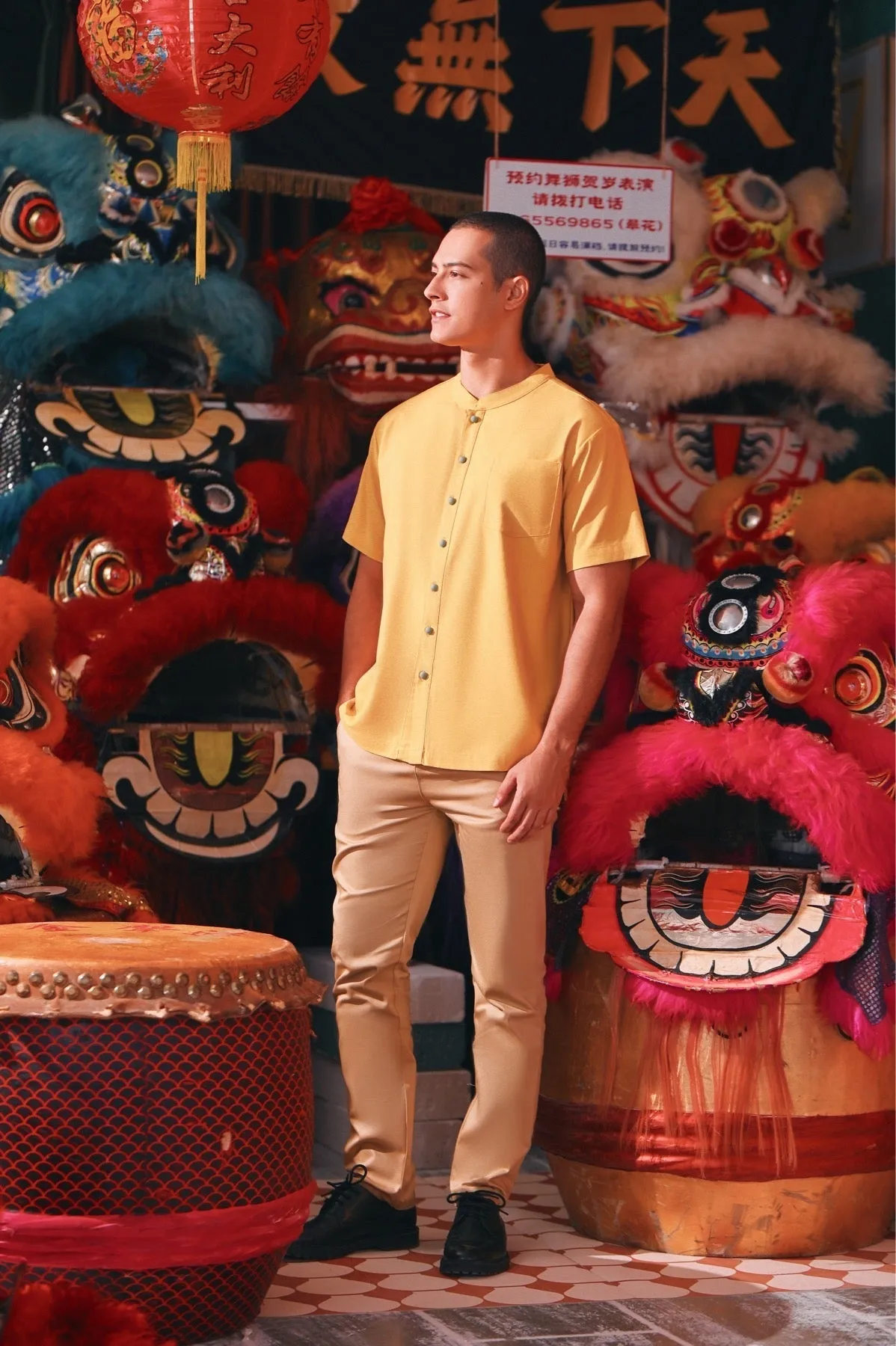 The Chinatown Men Mandarin Shirt - Dijon Mustard