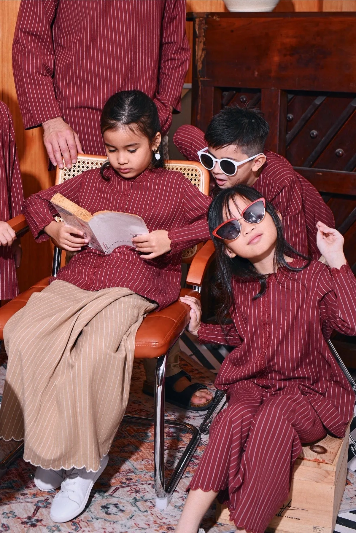 The Congkak Folded Skirt - Maroon Stripe
