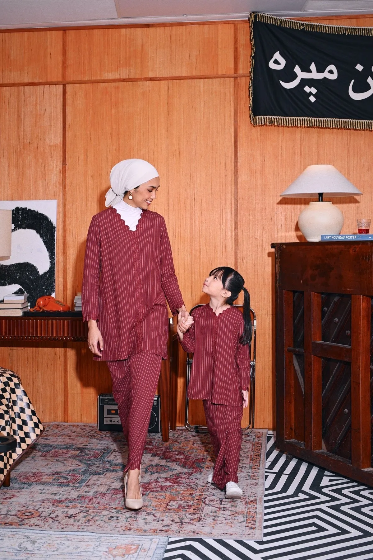 The Congkak Folded Skirt - Maroon Stripe