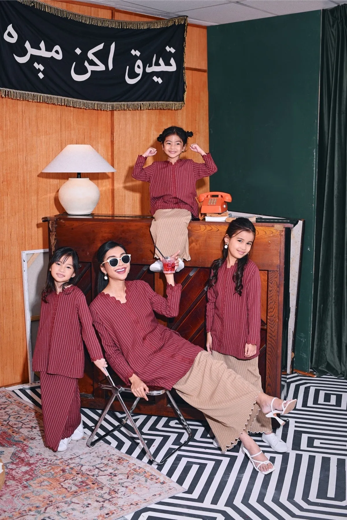 The Congkak Folded Skirt - Maroon Stripe