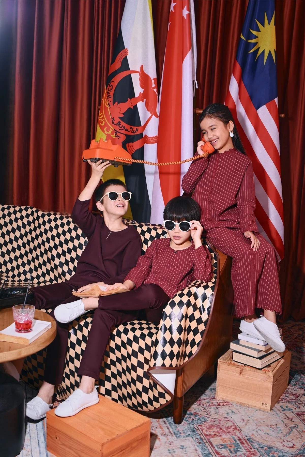 The Congkak Folded Skirt - Maroon Stripe