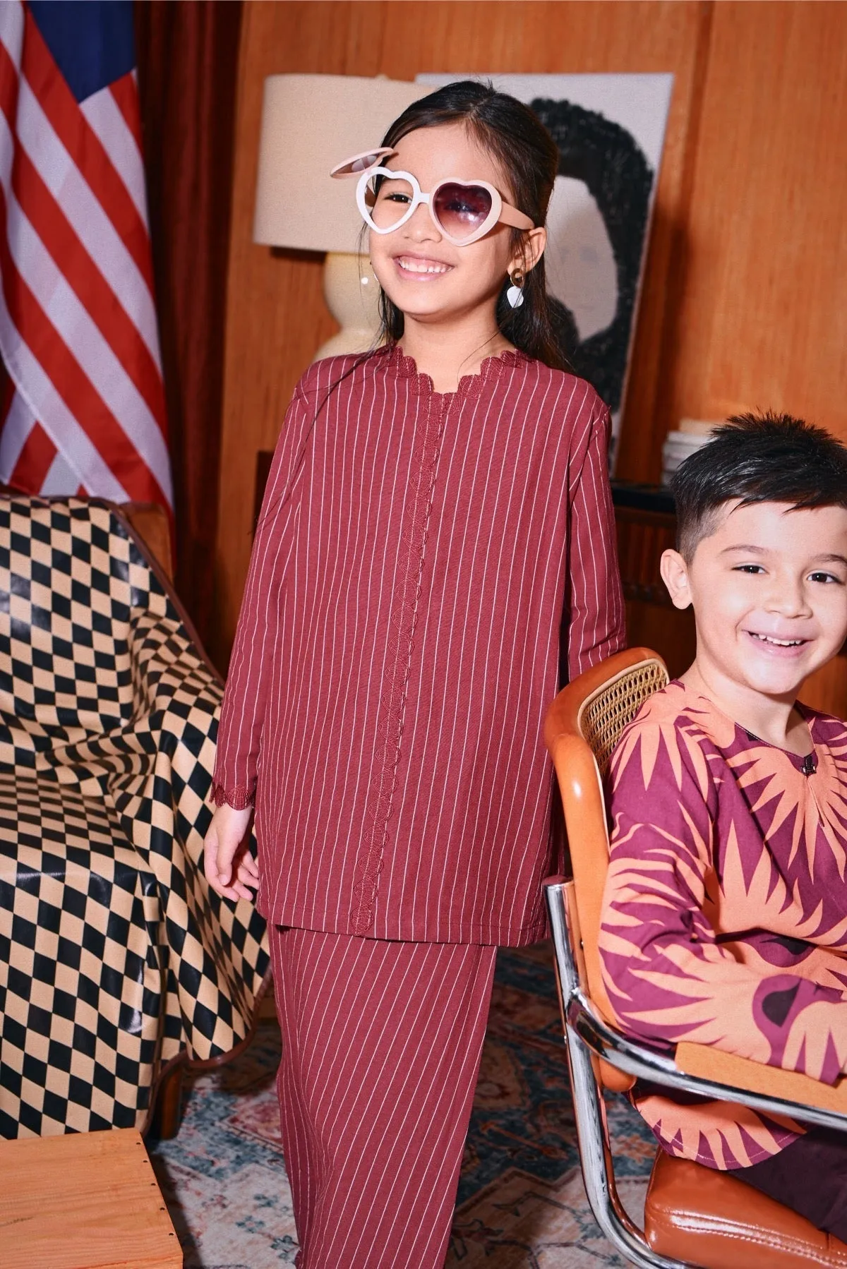 The Congkak Folded Skirt - Maroon Stripe