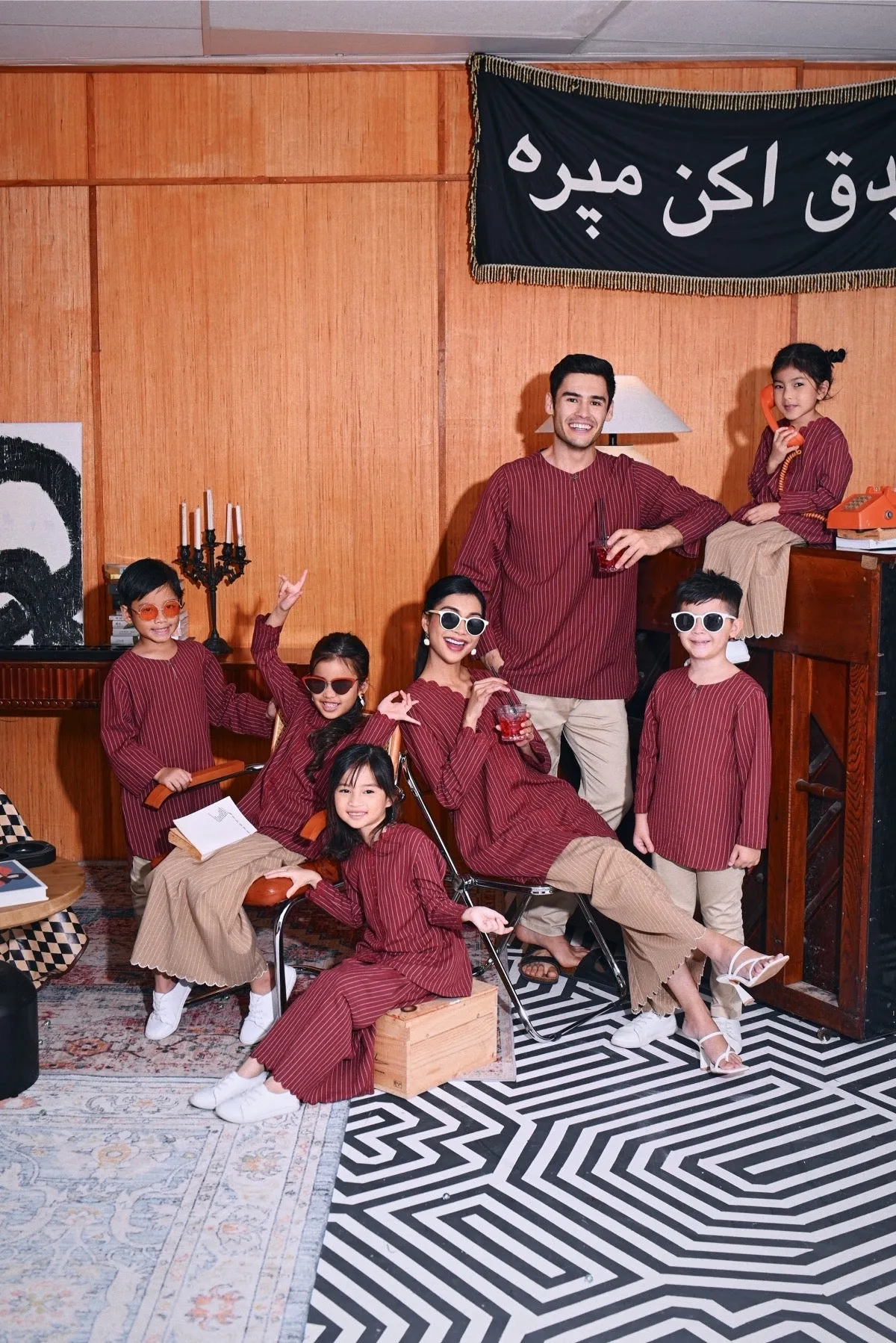 The Congkak Folded Skirt - Maroon Stripe