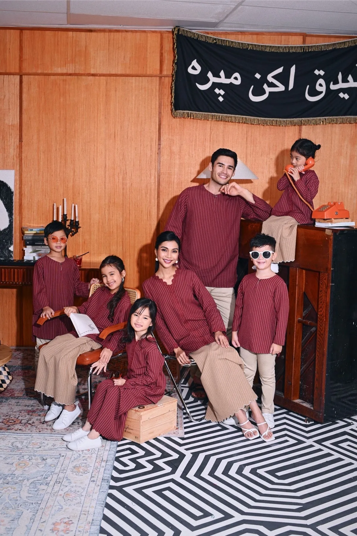 The Congkak Folded Skirt - Maroon Stripe