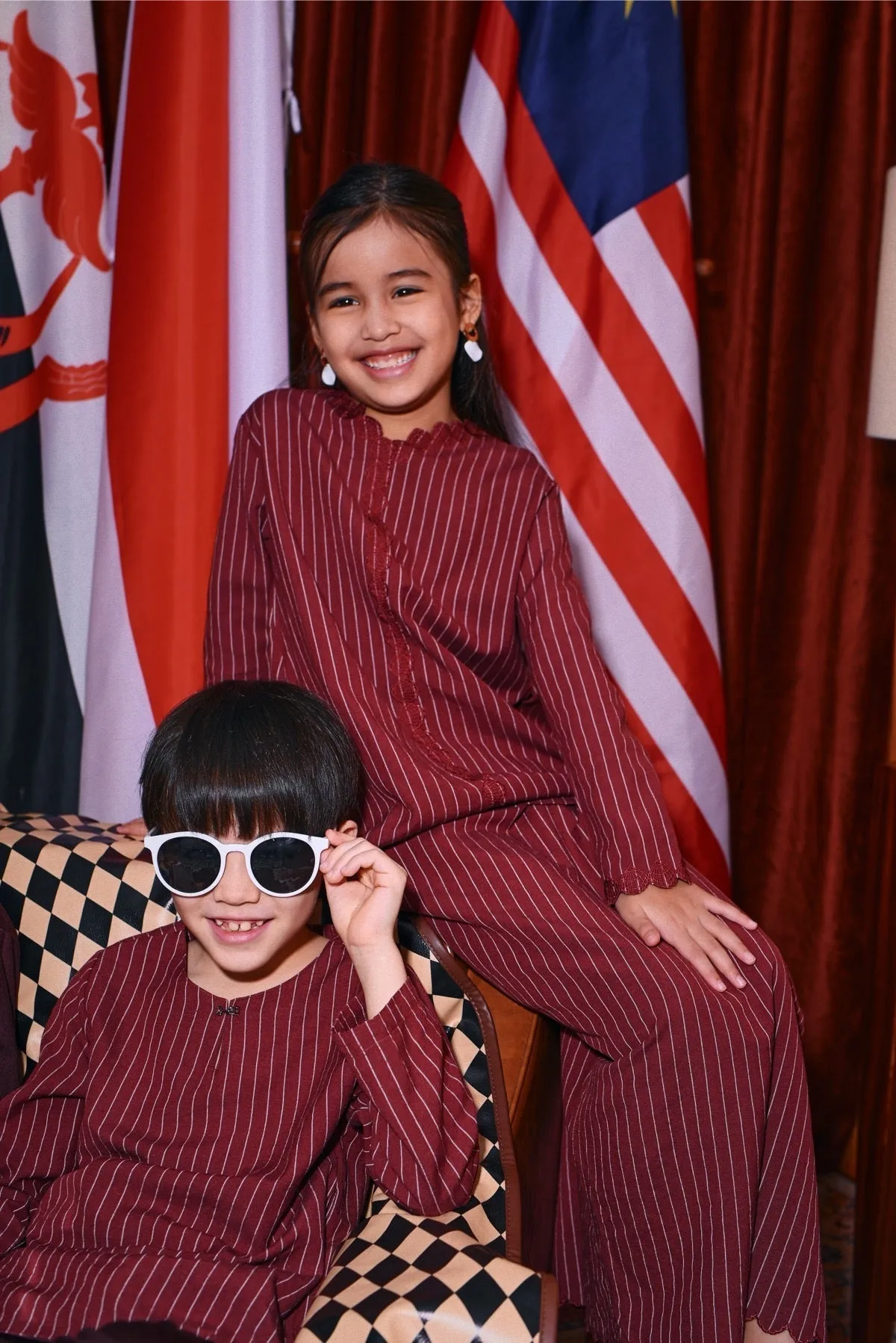 The Congkak Folded Skirt - Maroon Stripe