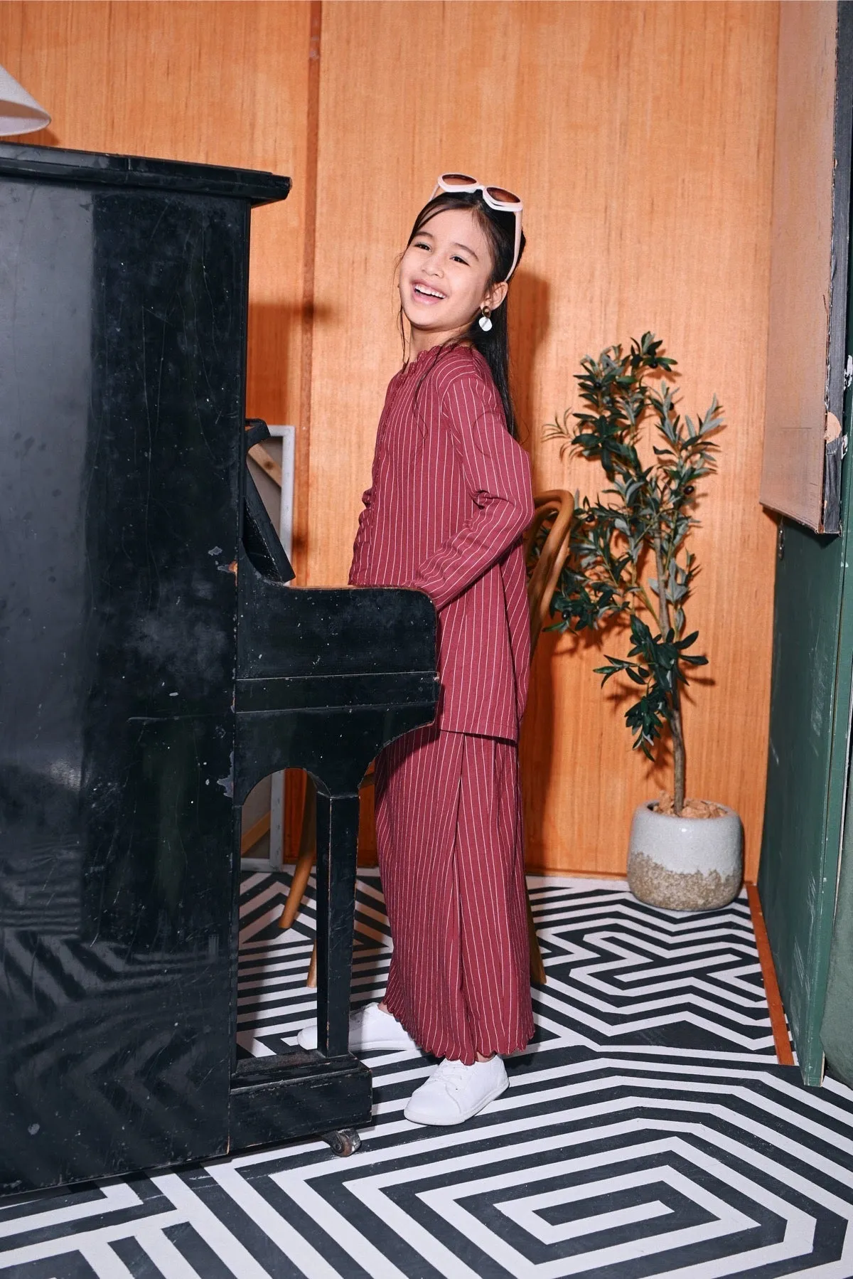 The Congkak Folded Skirt - Maroon Stripe