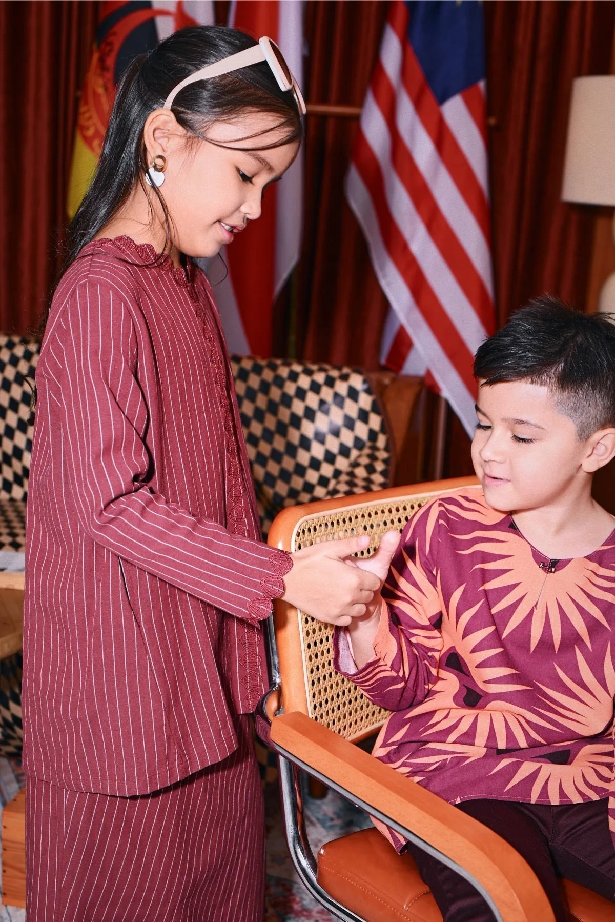 The Congkak Folded Skirt - Maroon Stripe