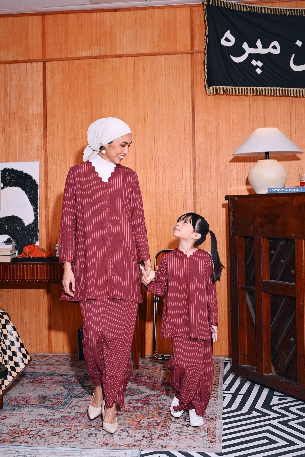 The Congkak Folded Skirt - Maroon Stripe