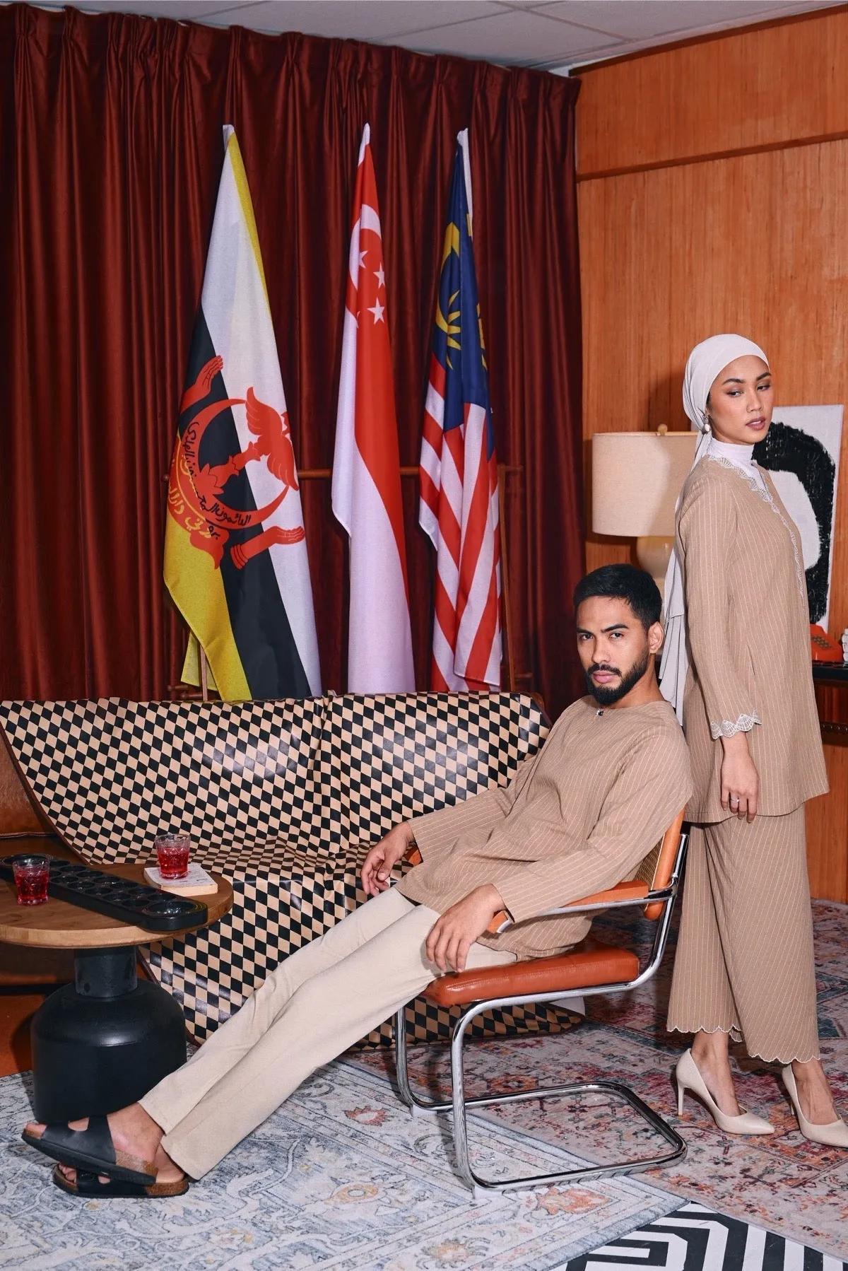 The Congkak Men Kurta - Khaki Stripe