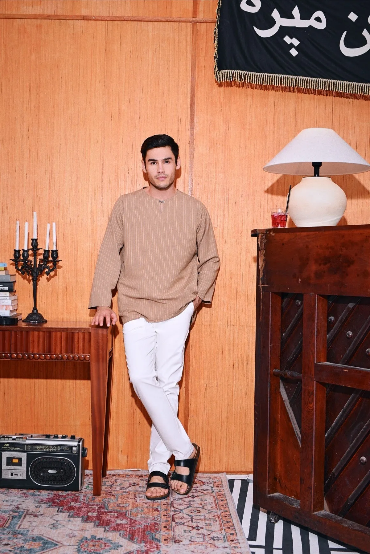The Congkak Men Kurta - Khaki Stripe