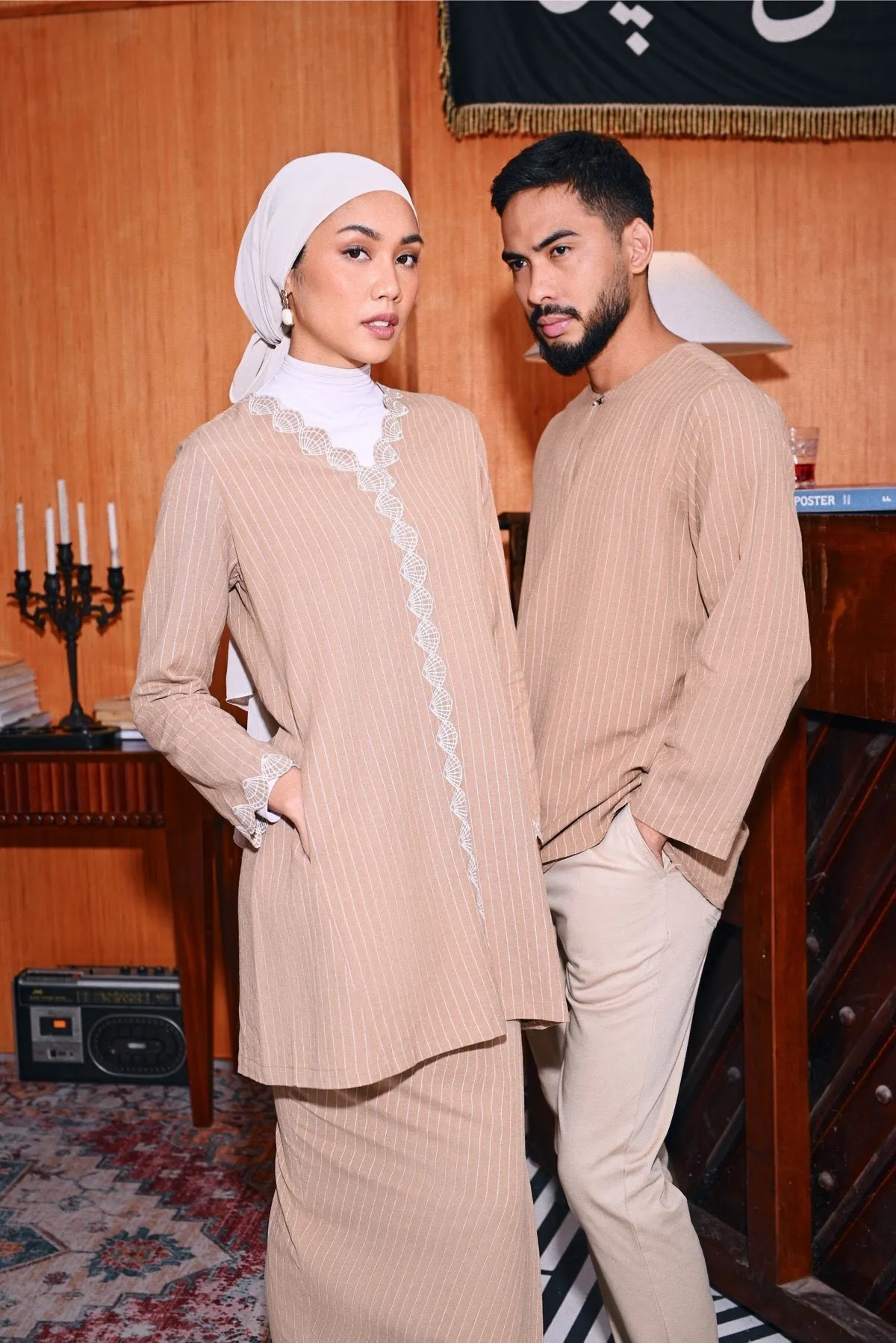 The Congkak Men Kurta - Khaki Stripe