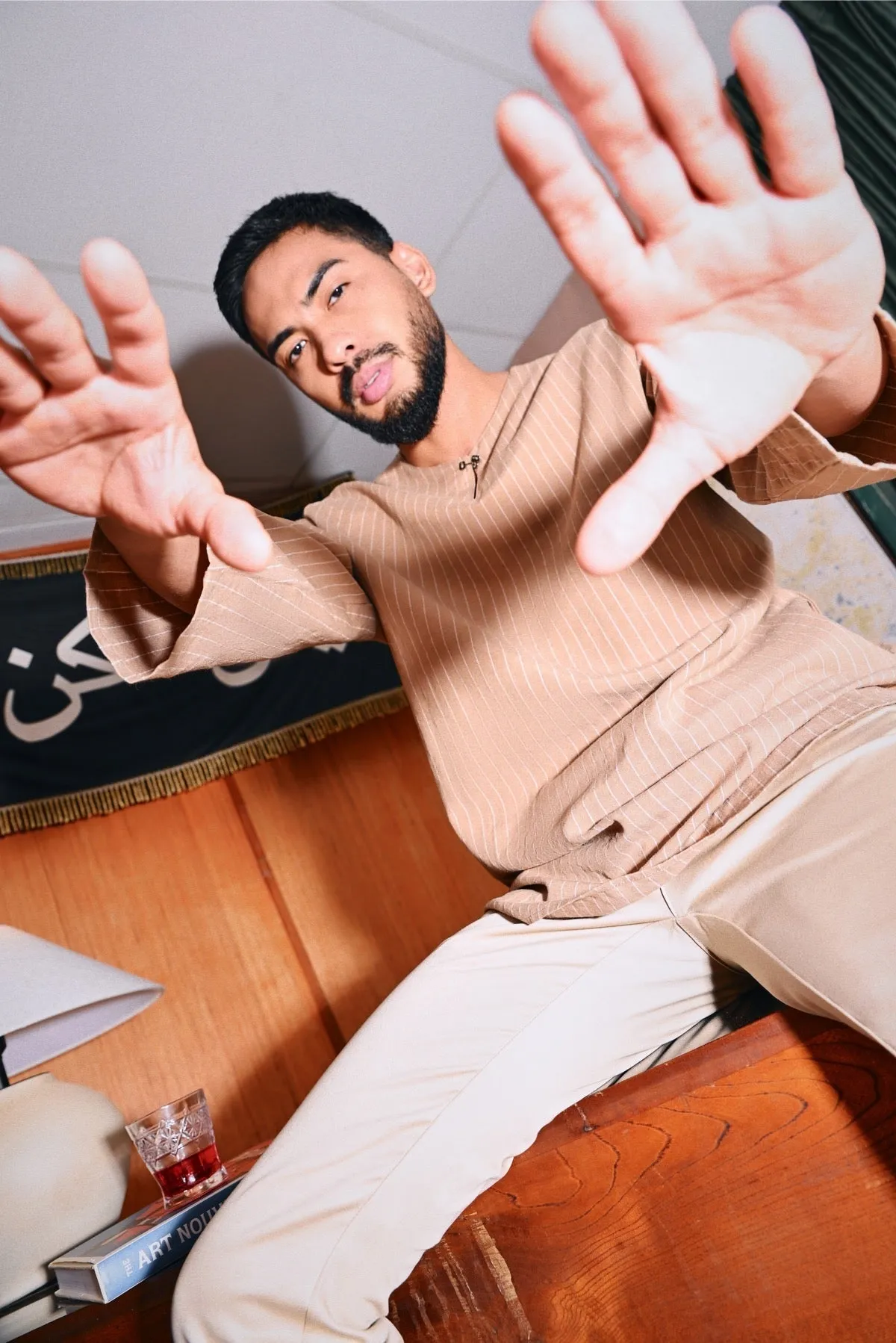The Congkak Men Kurta - Khaki Stripe
