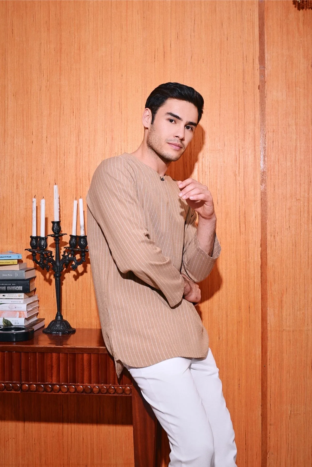 The Congkak Men Kurta - Khaki Stripe