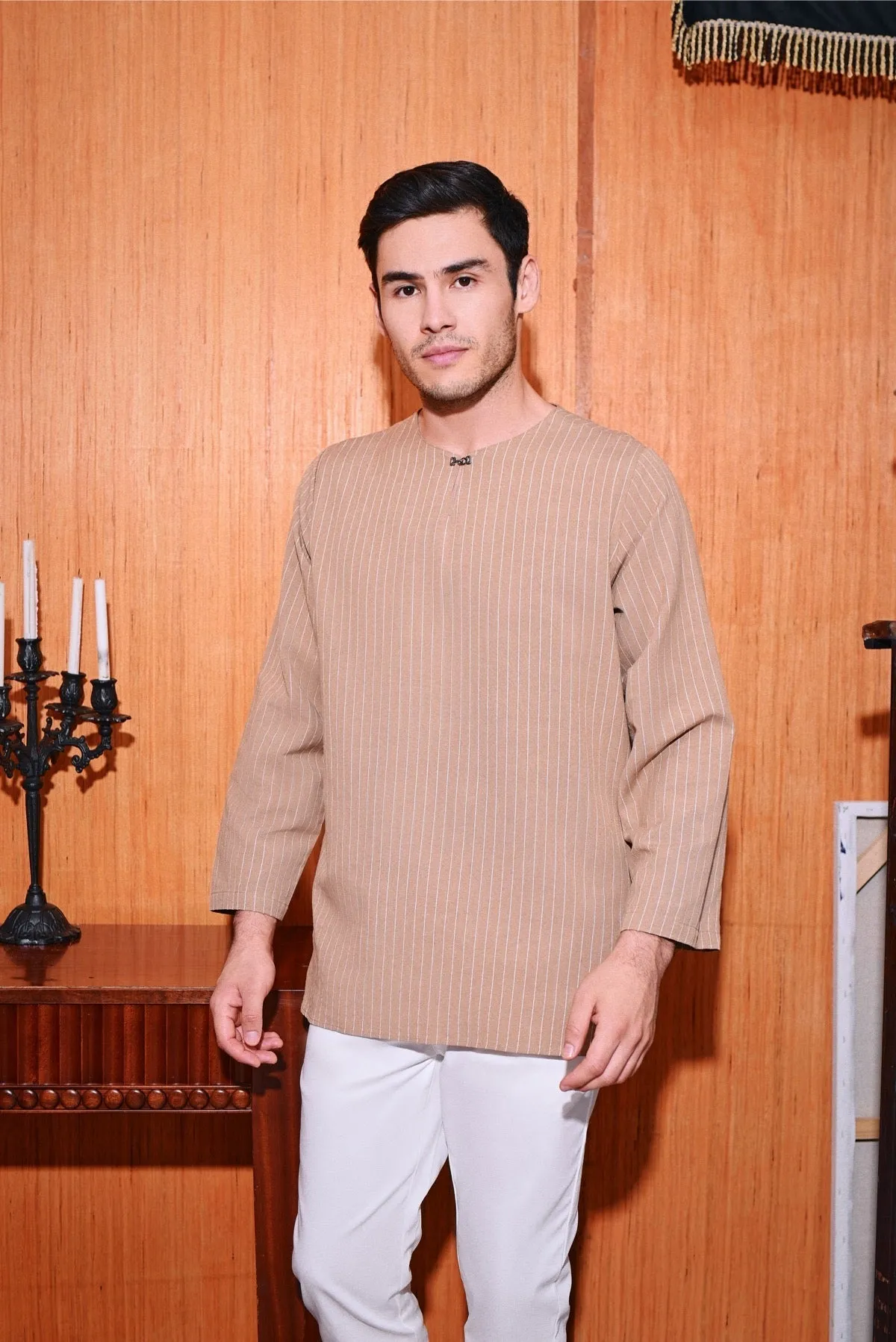 The Congkak Men Kurta - Khaki Stripe