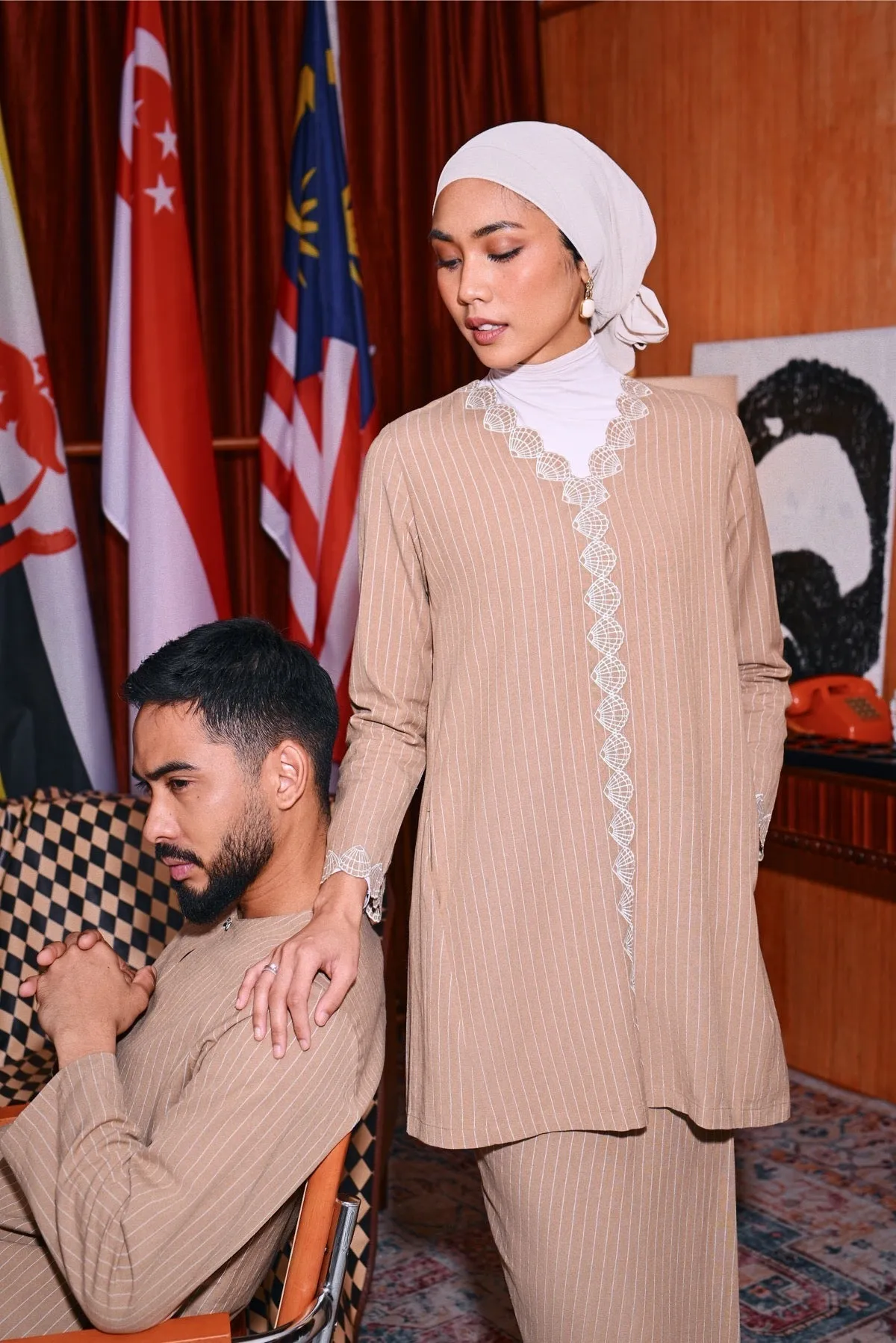 The Congkak Men Kurta - Khaki Stripe