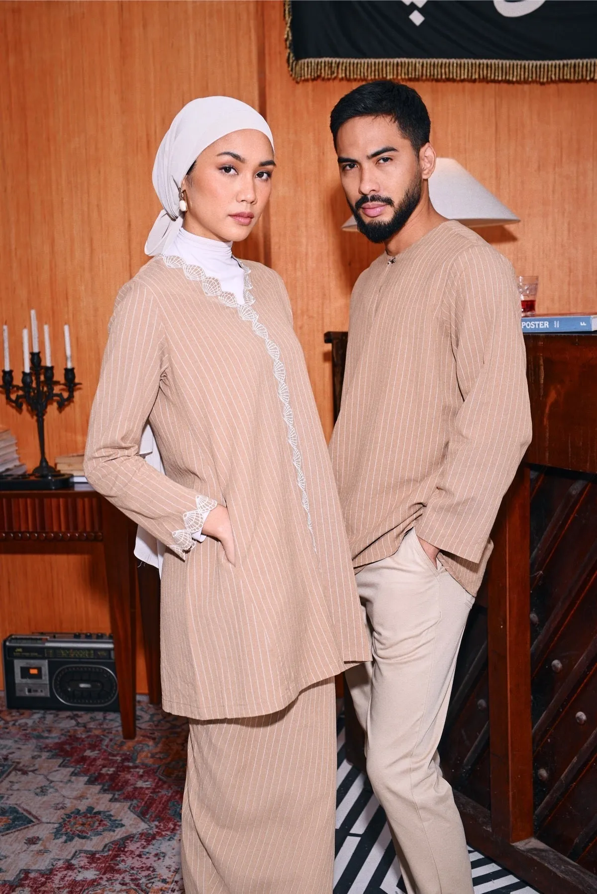 The Congkak Men Kurta - Khaki Stripe