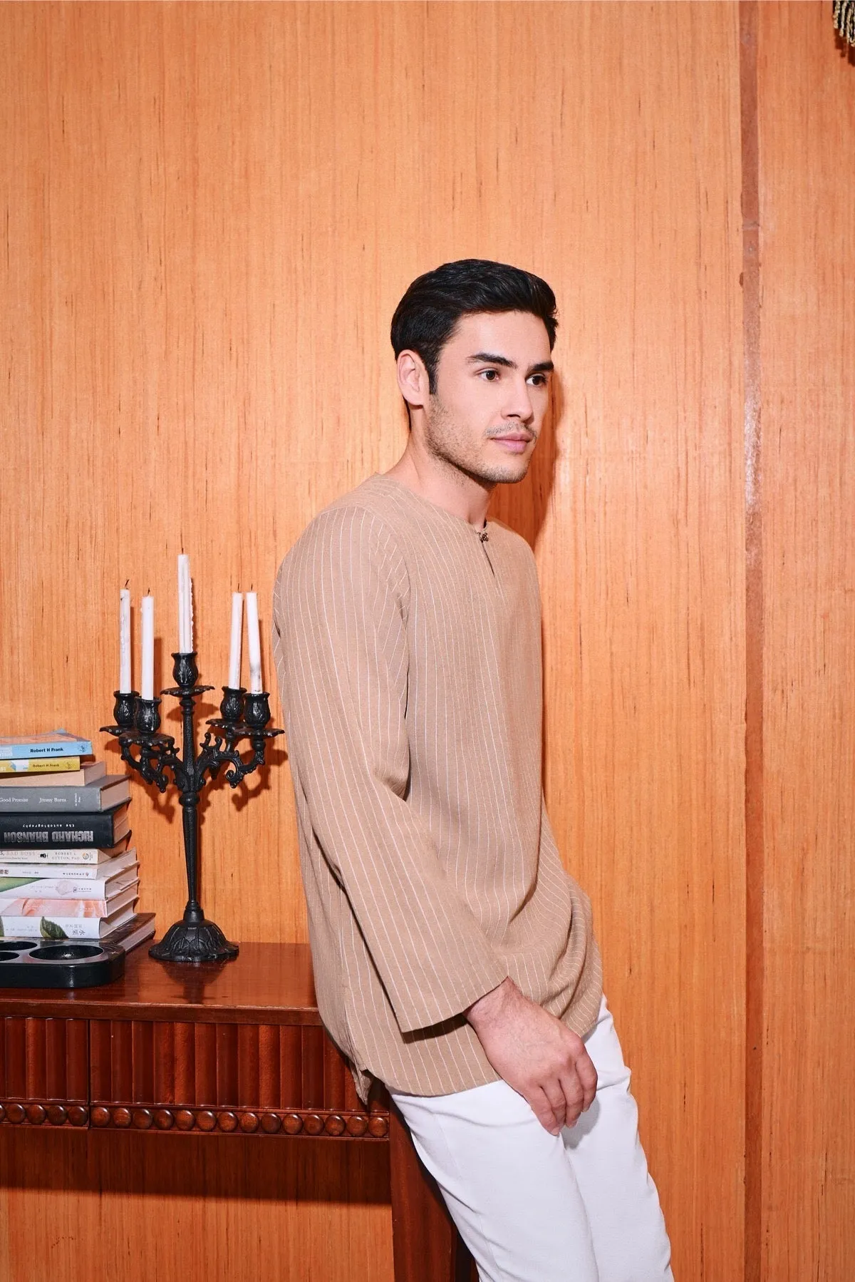 The Congkak Men Kurta - Khaki Stripe