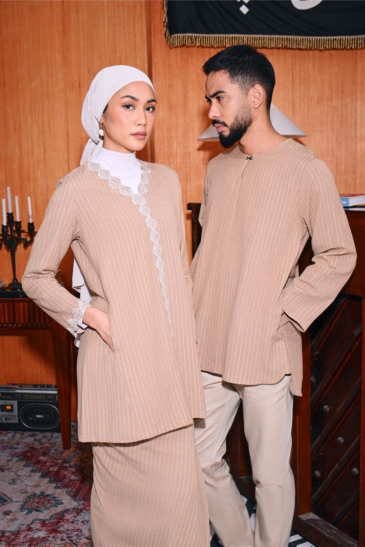 The Congkak Men Kurta - Khaki Stripe