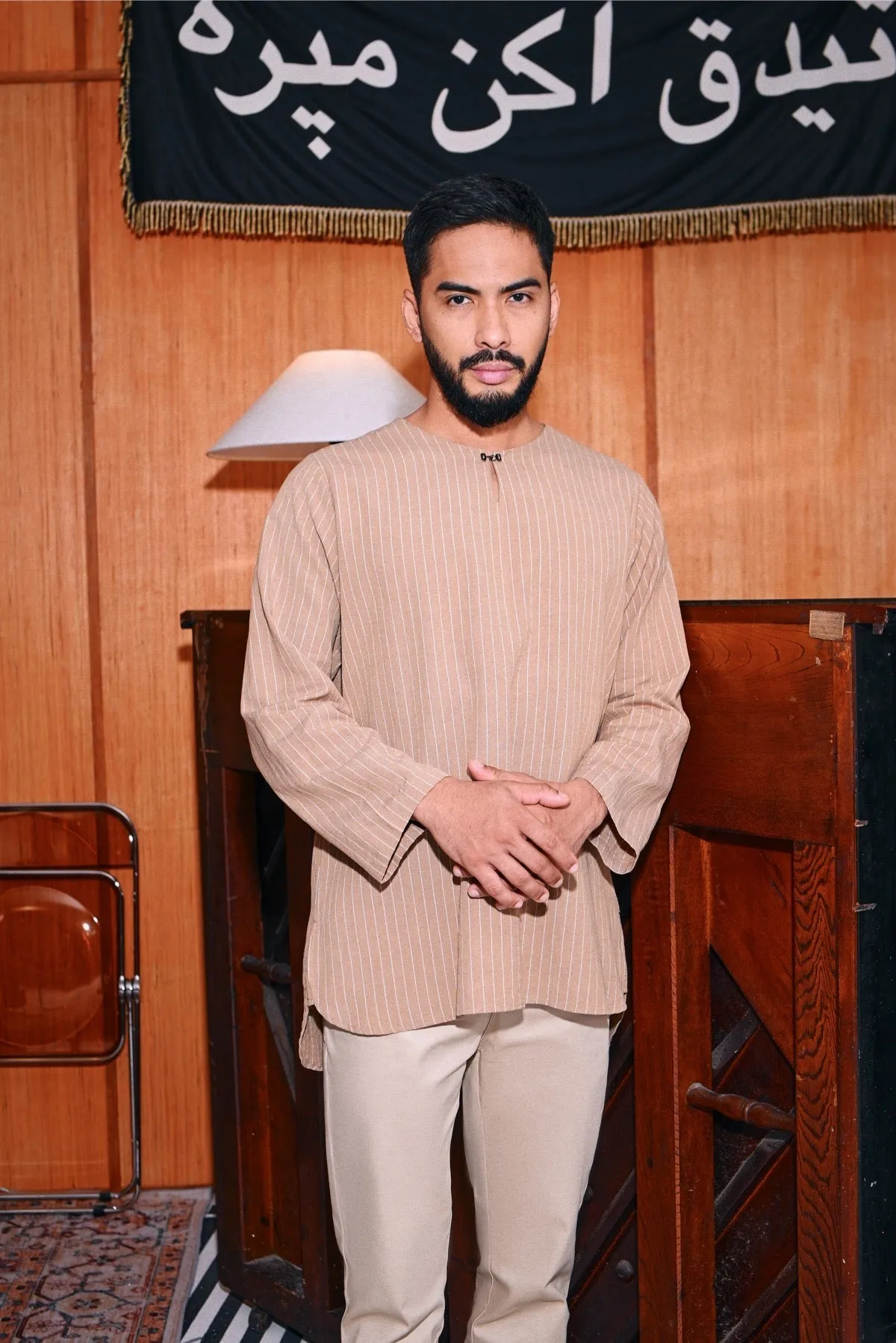 The Congkak Men Kurta - Khaki Stripe