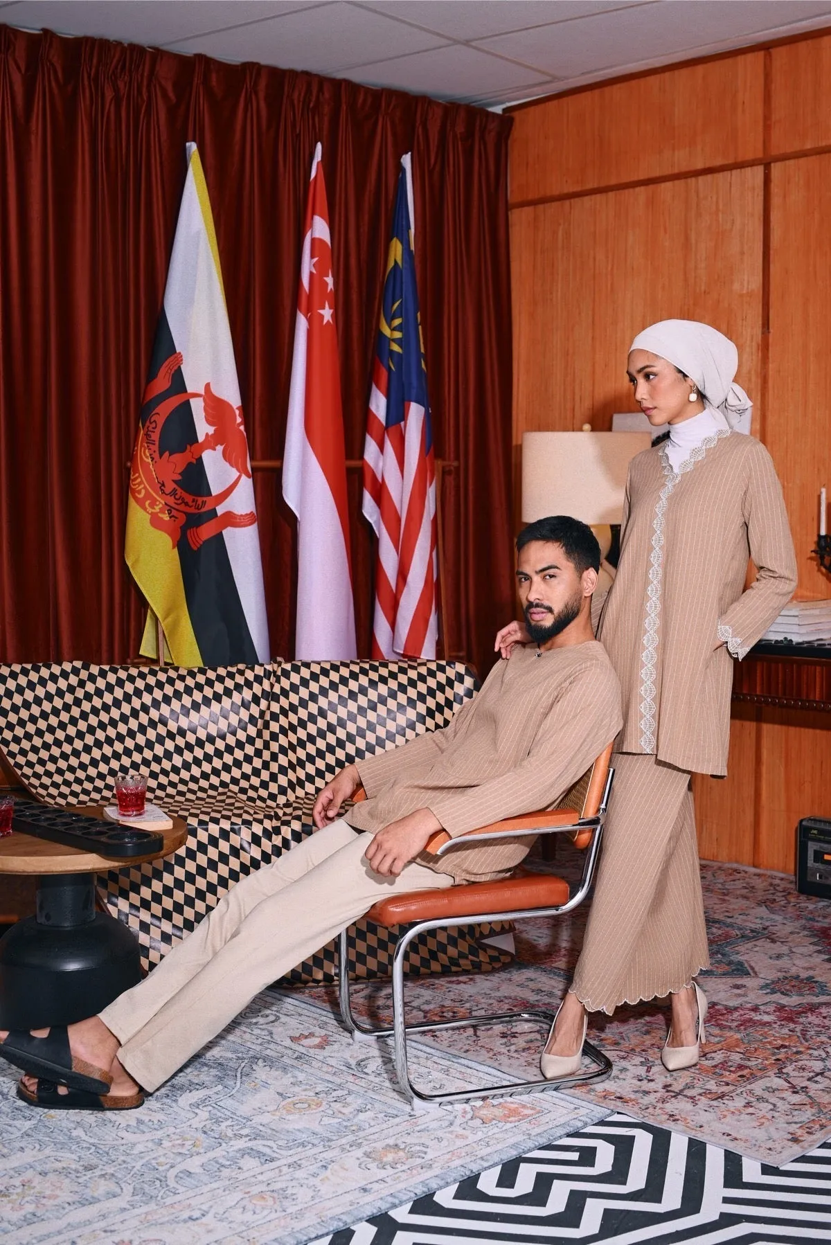 The Congkak Men Kurta - Khaki Stripe
