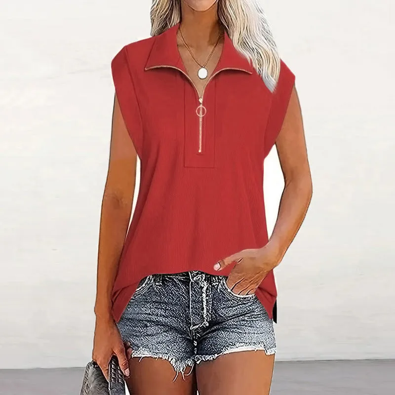 Top Zipper And Lapel Raglan Sleeves