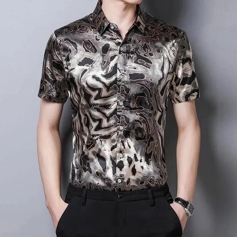 Wild Print Satin Silk Shirt For Men